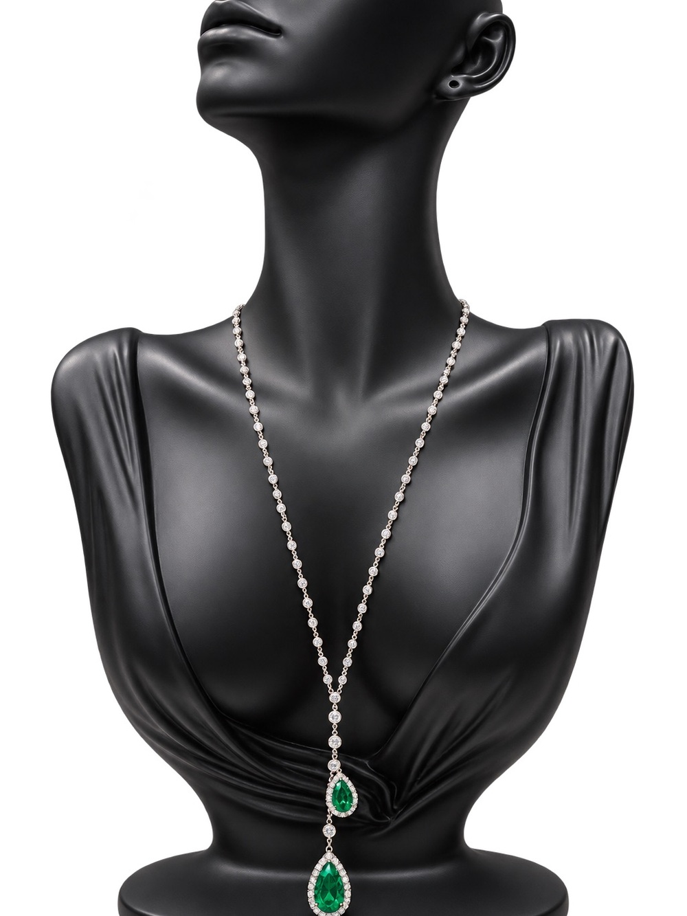 Emerald Teardrop Pendant Necklace - diamond Lariat